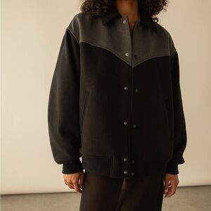 OAK + FORT Black and Gray Bomber Jacket